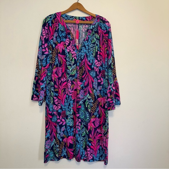 New Lilly Pulitzer Norris 3/4 Sleeve Dress Size Extra Large Navy Pink Coastal